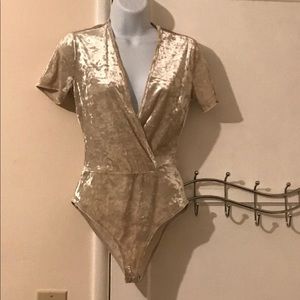 Gold crushed velvet body suit